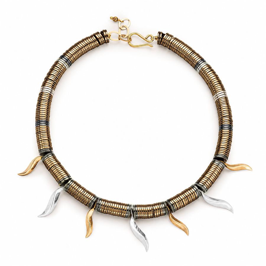 Collana girocollo con dischi in ematite color oro